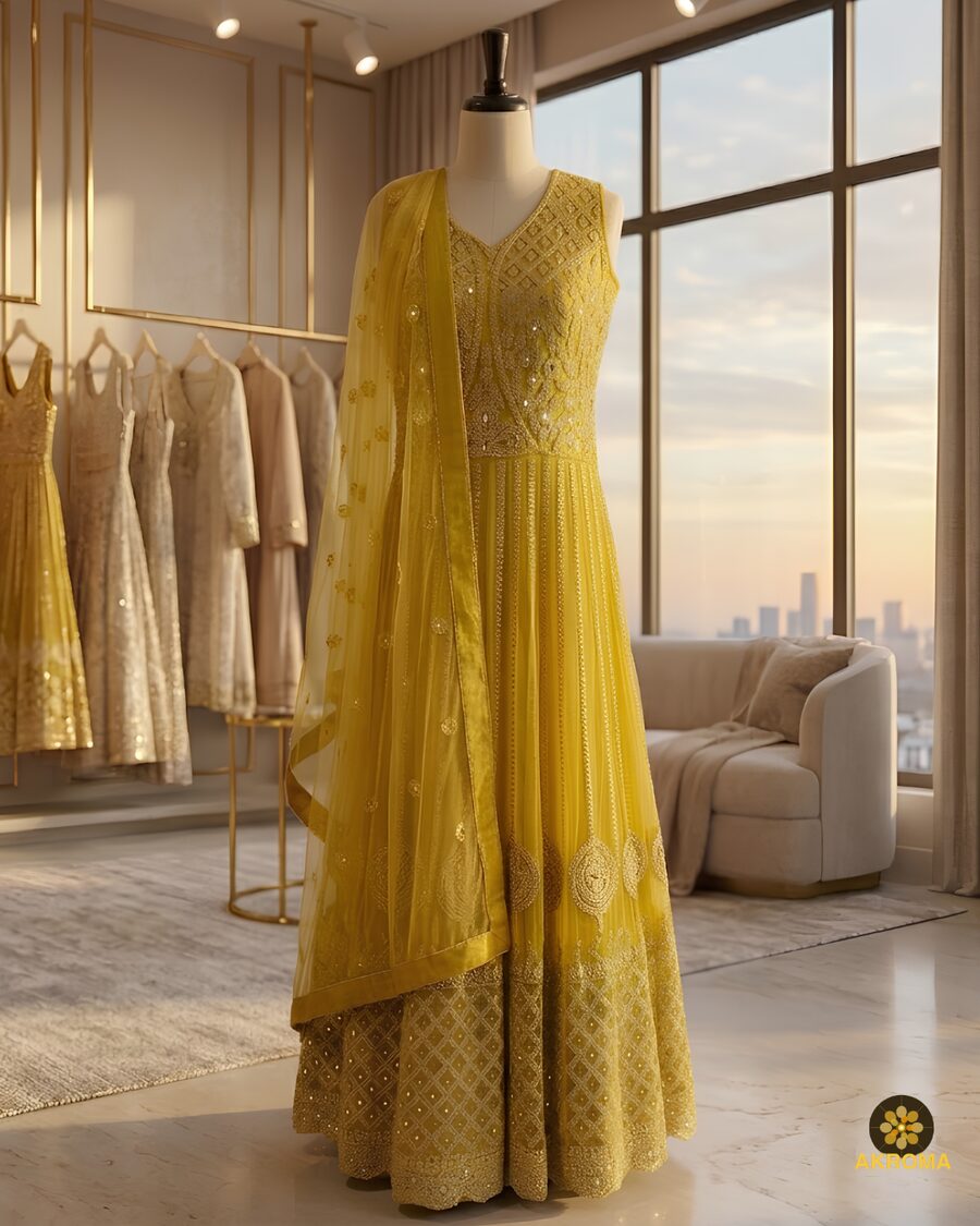AKROMA Emerald Zari Gown